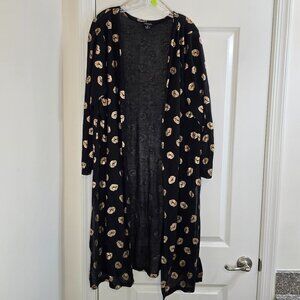 Rouge Duster - Black with Gold Lips Print